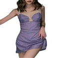 thumbnail image 4 of Femmes Brillant Paillettes Spaghetti Sangle Mini Robe Sans Manches V-Cou Découpe Bodycon Parti Club Robe, 4 of 7