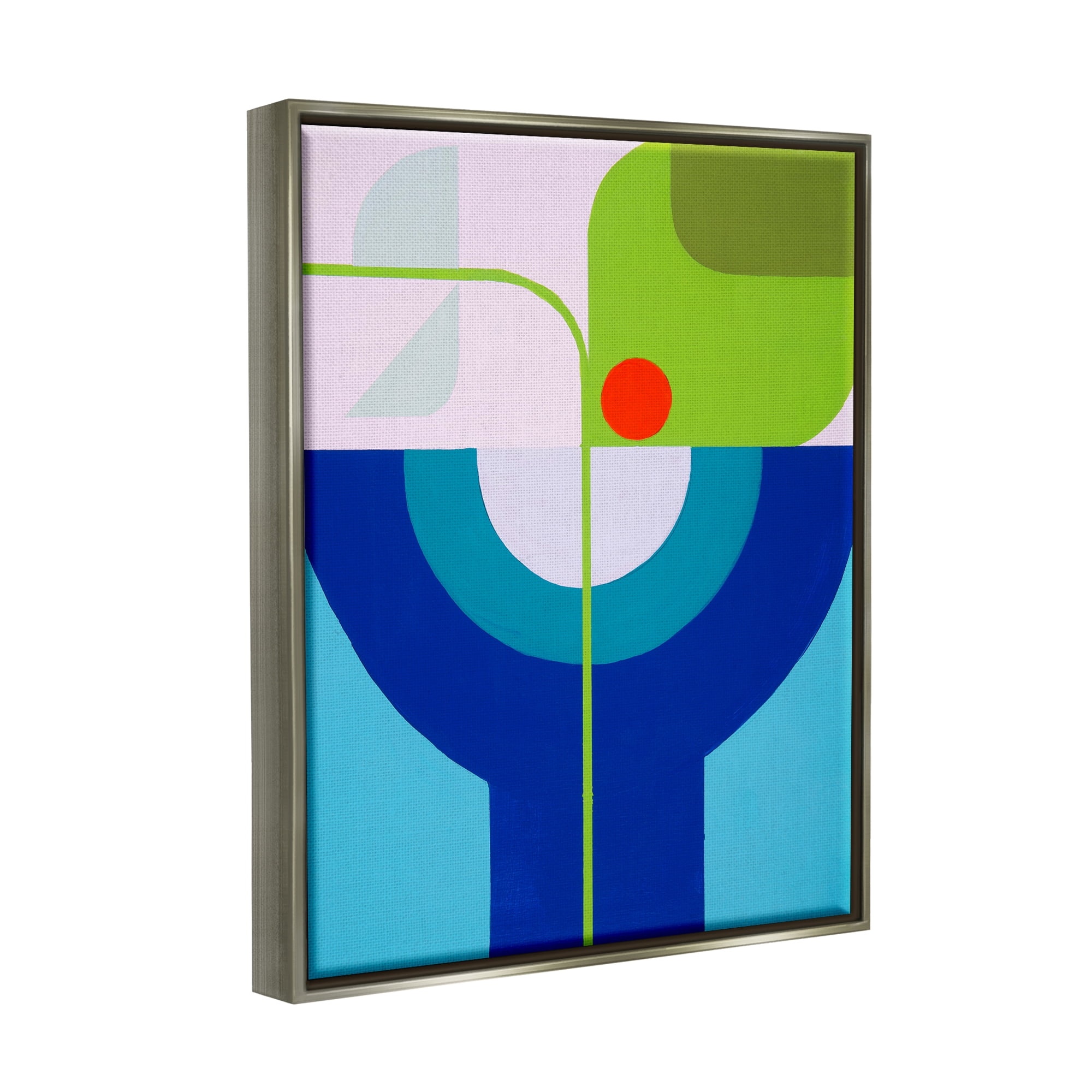 Stupell Industries Green & Blue Geometric Abstract Painting Gray Floater Framed Canvas Art Print Wall Art, 25 x 31
