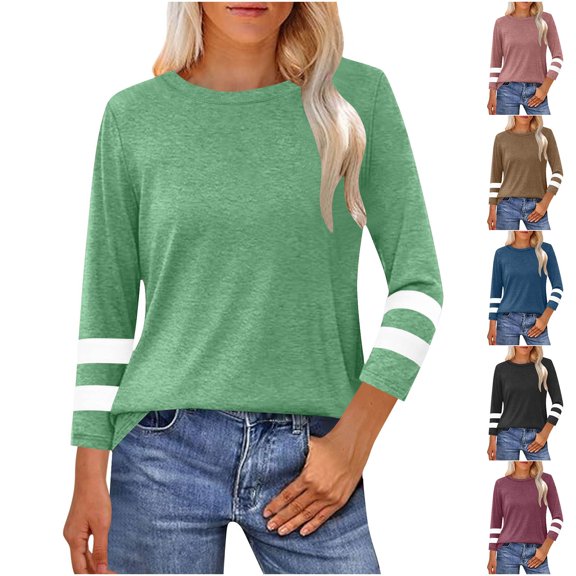Fanxing 3/4 Sleeve Shirts for Women Tops Baseball T Shirts Trendy Striped Raglan Sleeve Pullover Summer Blouses Black,XXL