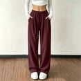 thumbnail image 2 of Womens Casual Wide Leg Pants, Elastic Waist Drawstring Solid Color Loose Trousers with Pockets, Lounge Pants for Work Home Daily Travel Wear | VerBelle,Wine XL, 2 of 8