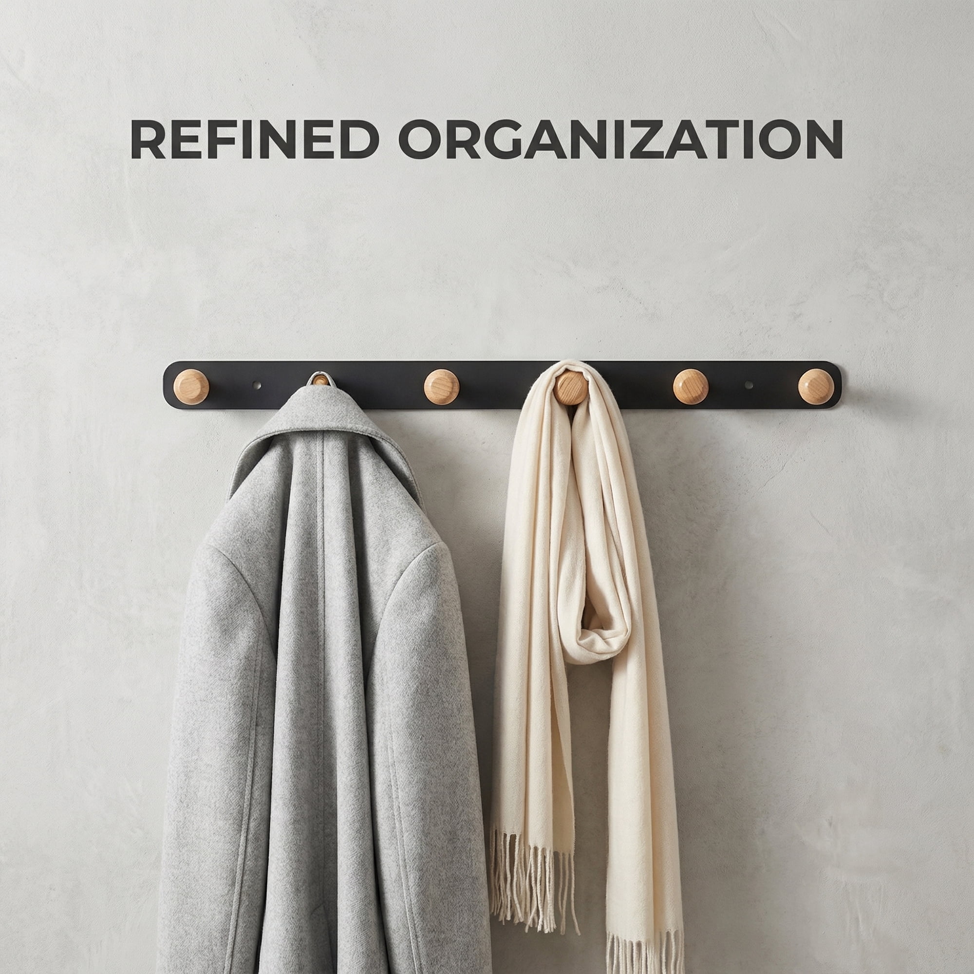 Unique Bargains Coat Rack Wall Mount Aluminum Alloy Wood Hook Hat Rack Gray 17.3"x1.3"