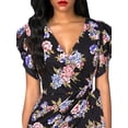 thumbnail image 3 of FASHIONWT Women Plus Size Sexy V-Neck Slim Fit Gathered Flare Sleeve Knee Length Dress, 3 of 4