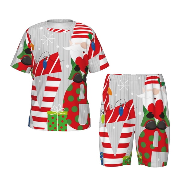Balery Christmas Gnome With Love Conjunto de Pijama Infantil de Manga Corta con Estampado – Ropa de Dormir de Algodón Suave-4X-Large