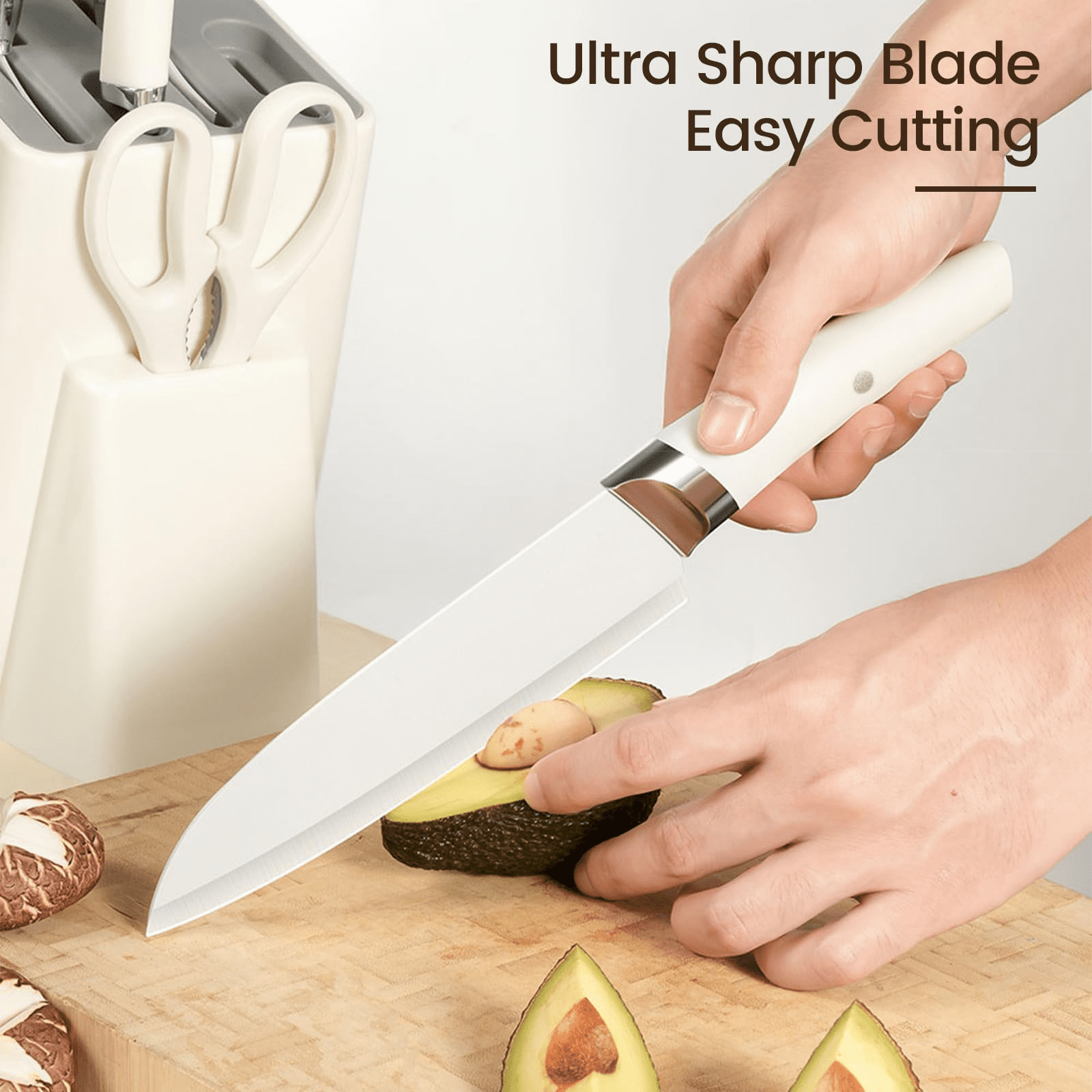 6-Piece White Kitchen Knife Set with Block, Stainless Steel Cutlery Set, Ultra-Sharp Chef Knives, Rust-Resistant Knives, Ideal Housewarming Gift