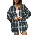 thumbnail image 2 of Hessimy Womens Long Sleeve Button Up Shirt Casual Plaid Flannel Shirt Collared Blouse Tops(Z01-Dark Blue,L), 2 of 8