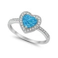 thumbnail image 5 of Halo Dazzling Heart Promise Ring Round Lab Created Blue Opal 925 Sterling Silver Size 9, 5 of 6