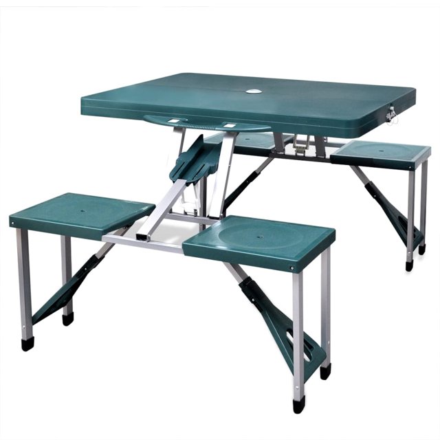Ensemble de Table de Camping Pliable avec 4 Tabourets en Aluminium Vert Extra Clair