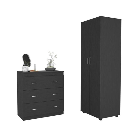Newboti Furniture 2 Piece Bedroom Set, London Armoire & Capri Three Drawer Dresser, Black 43410