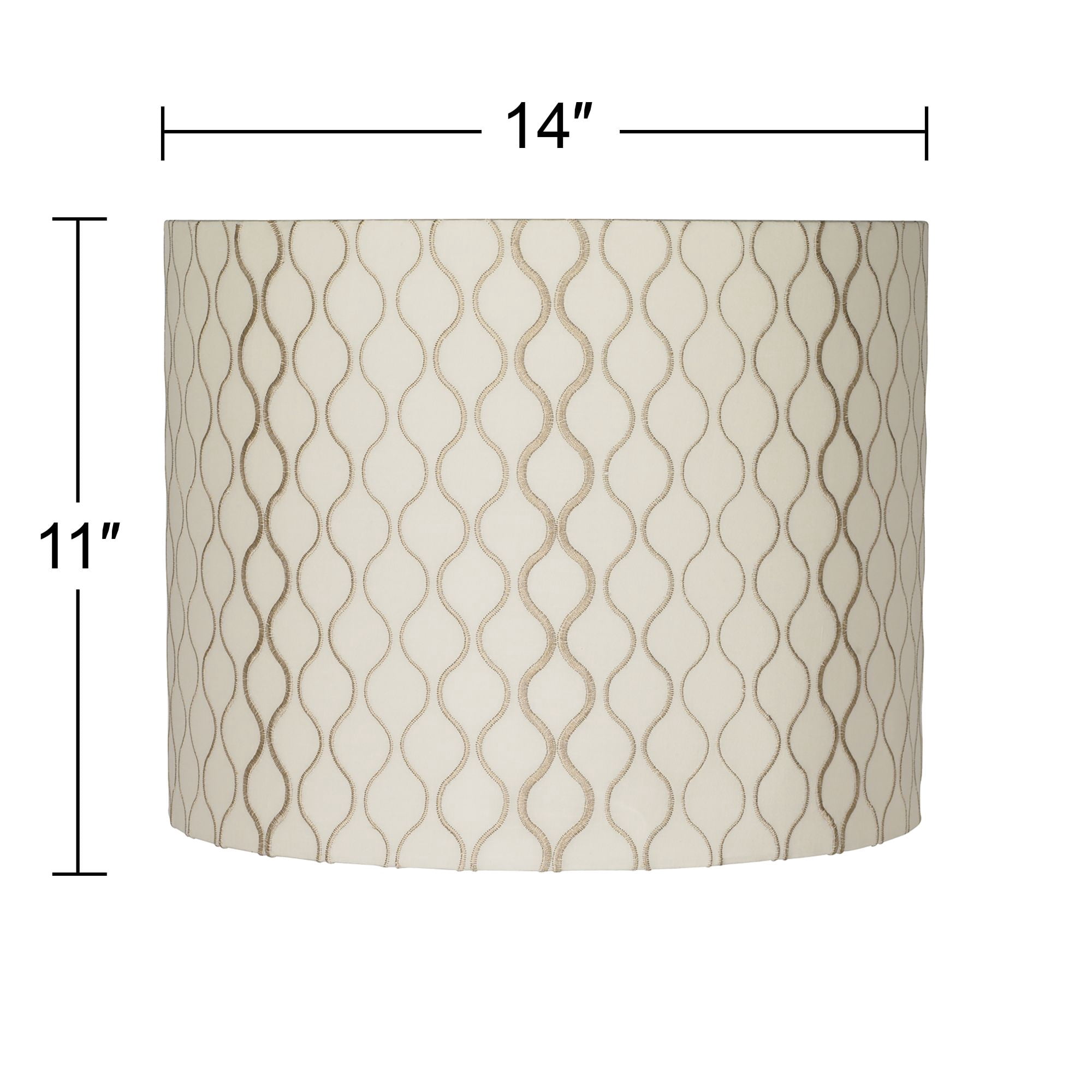 Springcrest Set of 2 Drum Lamp Shades Off-White Embroidered Medium 14" Top x 14" Bottom x 11" High Spider Harp and Finial Fitting
