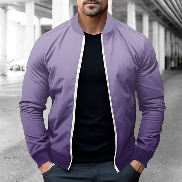 LOVZFMLL Jackets for Men's Fall And Winter Pocket Long Zipper Elastic Christmas Print Short Stand Up Collar Jacket
