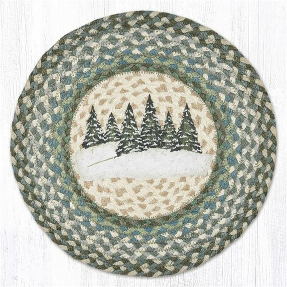 Earth Rug 57-419HVT 15 x 15 in. Holiday Village Trees Printed Braided Round Placemat, Multi Color