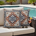 thumbnail image 4 of Orange Blue Boho Southwestern Outdoor Waterproof Pillow Covers, Traditional Ethnic Classical Decorative Square Throw Pillowcase Sofa Cushion Sham for Patio/Couch/Chair, 24"x24" 2 Pack, 4 of 8