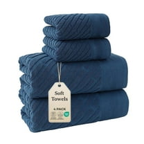 Bxaolu Bath Towel Set, Cotton Bathroom Towels, Soft and Absorbent, 4 Piece Towel Set Include 2 Bath Towels, 2 Washcloths, Blue