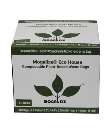 Mogalixe Certified 2.6-3 Gallon Compostable Biodegradable Plant-Based Trash Bags / Kitchen Food Scrap Waste Bags (100 Bags)