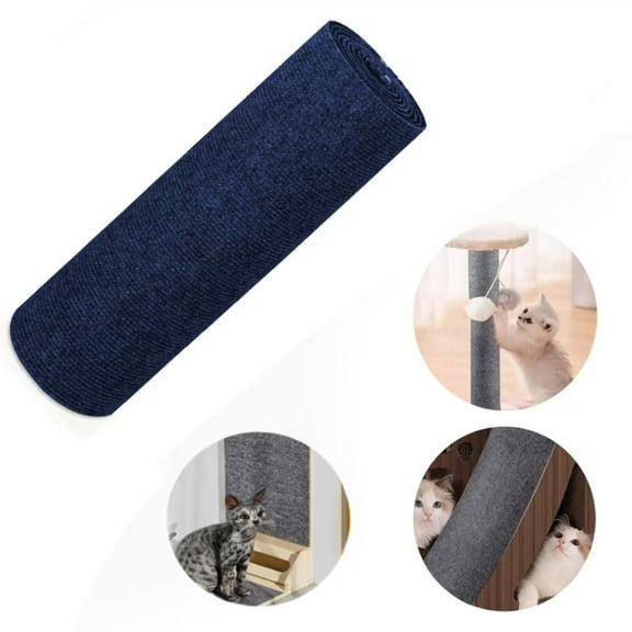 Fakrich 78.7"x15.8" Cat Scratch Mat, Trimmable Self-Adhesive Carpet, DIY Climb Cat Scratcher for Cat Couch Furniture or Wall Protector, Covering Cat Tower, and Replacement Pads (Dark Blue)