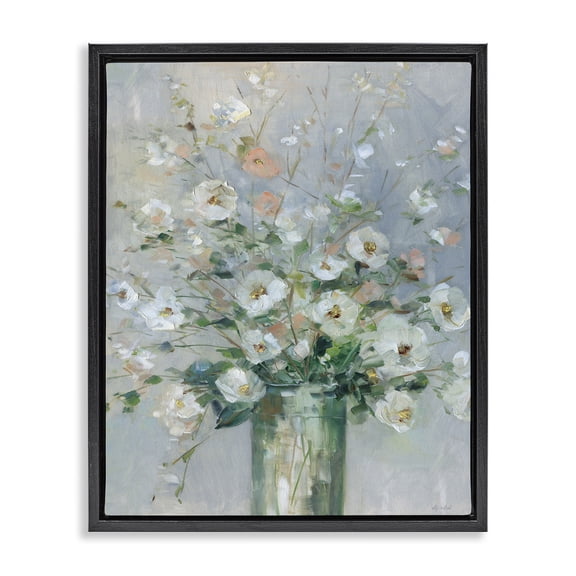 Stupell Industries Traditional Delicate White Blossoms Impression Black Floating Frame Canvas Art, 17 x 21, by Sally Swatland
