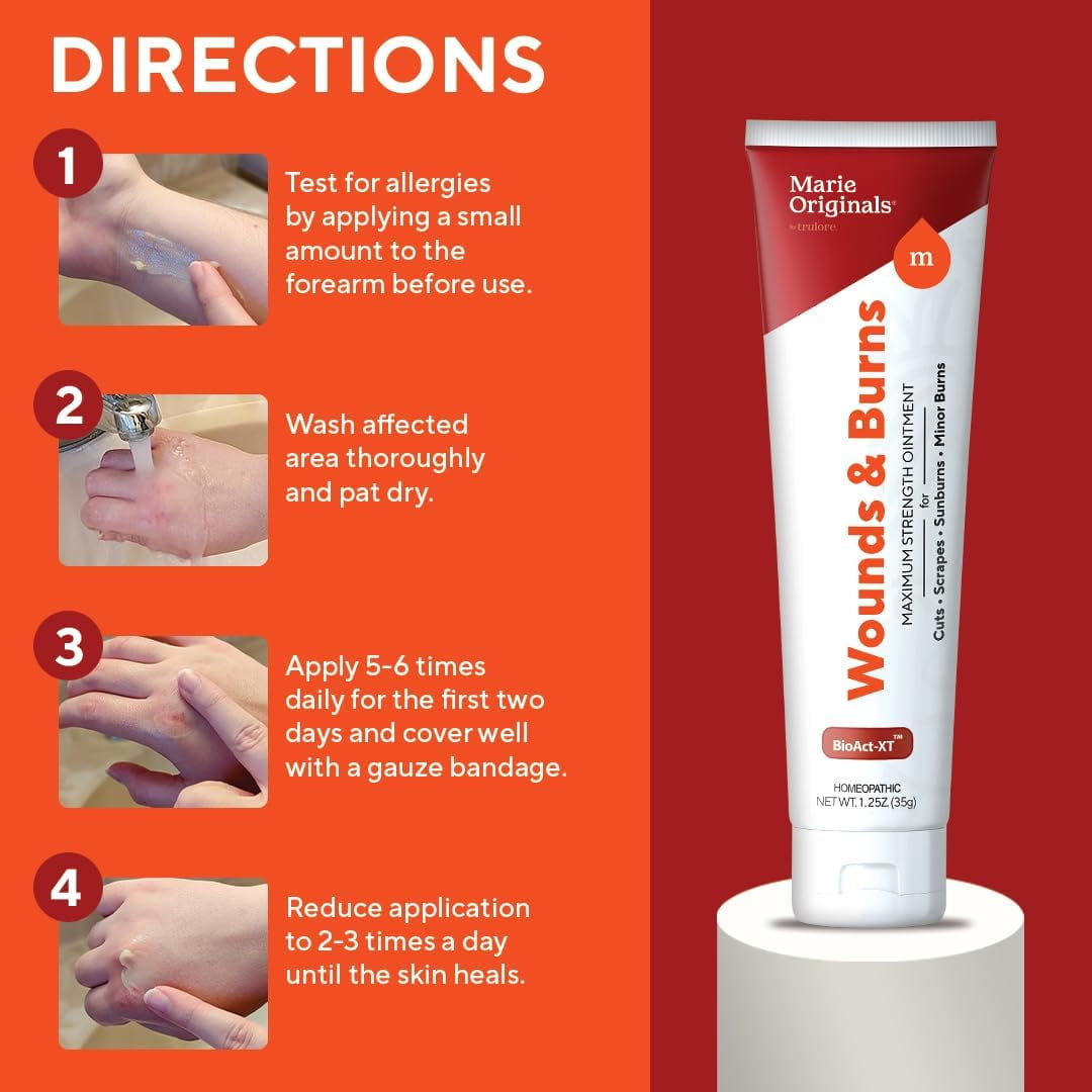 Marie Originals Wounds & Burns Skin Repair and Care Ointment – First Aid Healing Cream for Dry, Rough or Sensitive Skin - 1 oz