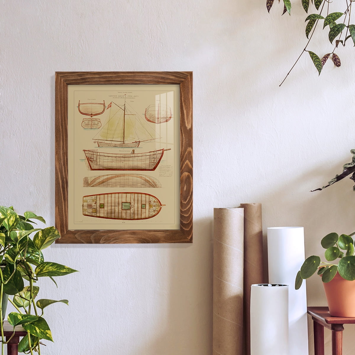 Antique Ship Plan III -Framed Print w/glass-Walnut