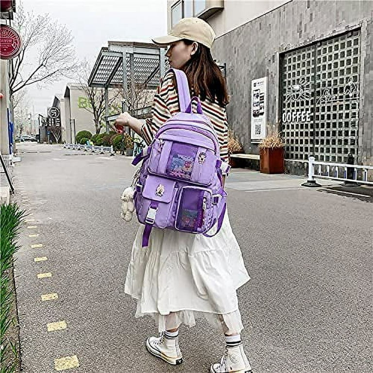 MBVBN Kawaii Backpack with Cute Card Plush pendant Kawaii School Aesthetic  Backpack for Girls Teen Bag School Supplies,Purple, Purple, Daypack