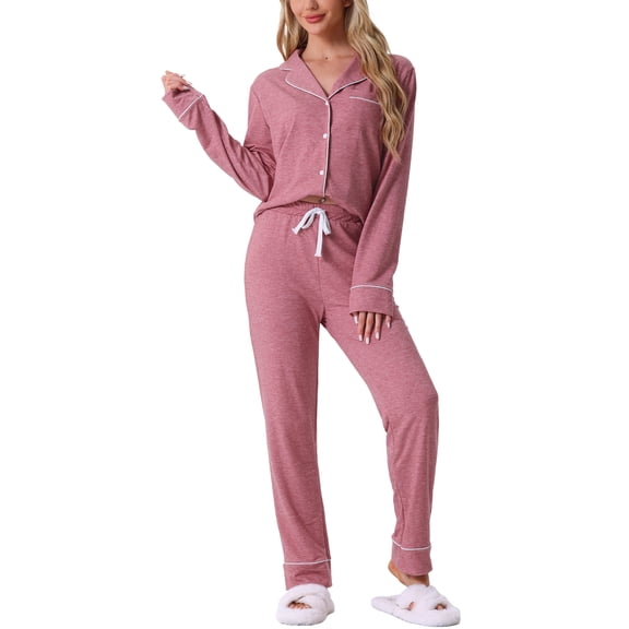 DARING DIVA Women's Button Up Tops with Pants Pajama Sets XS Pink