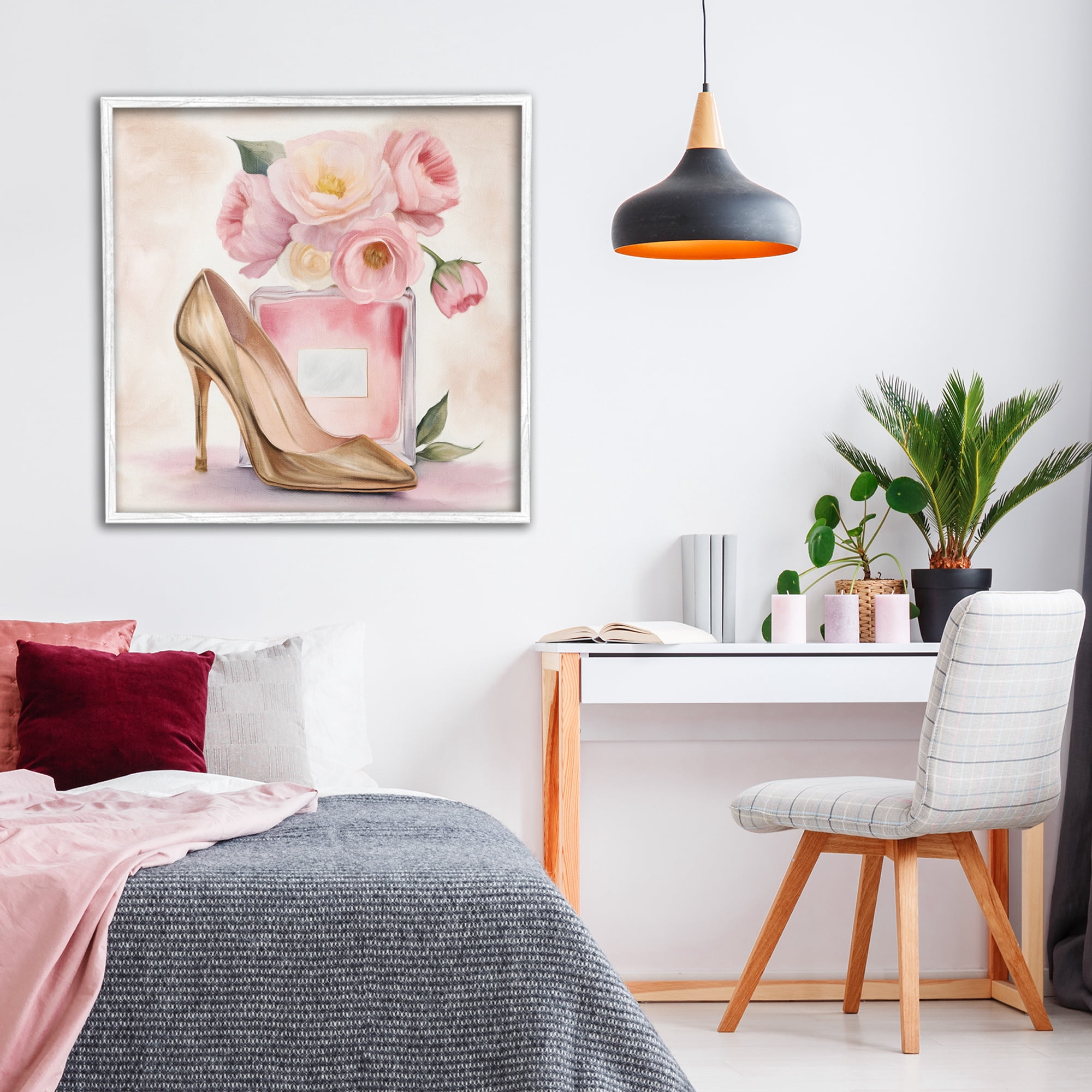 Stupell Industries Pink Beauty Heel & Flowers White Framed Giclee Art, design by Kim Allen