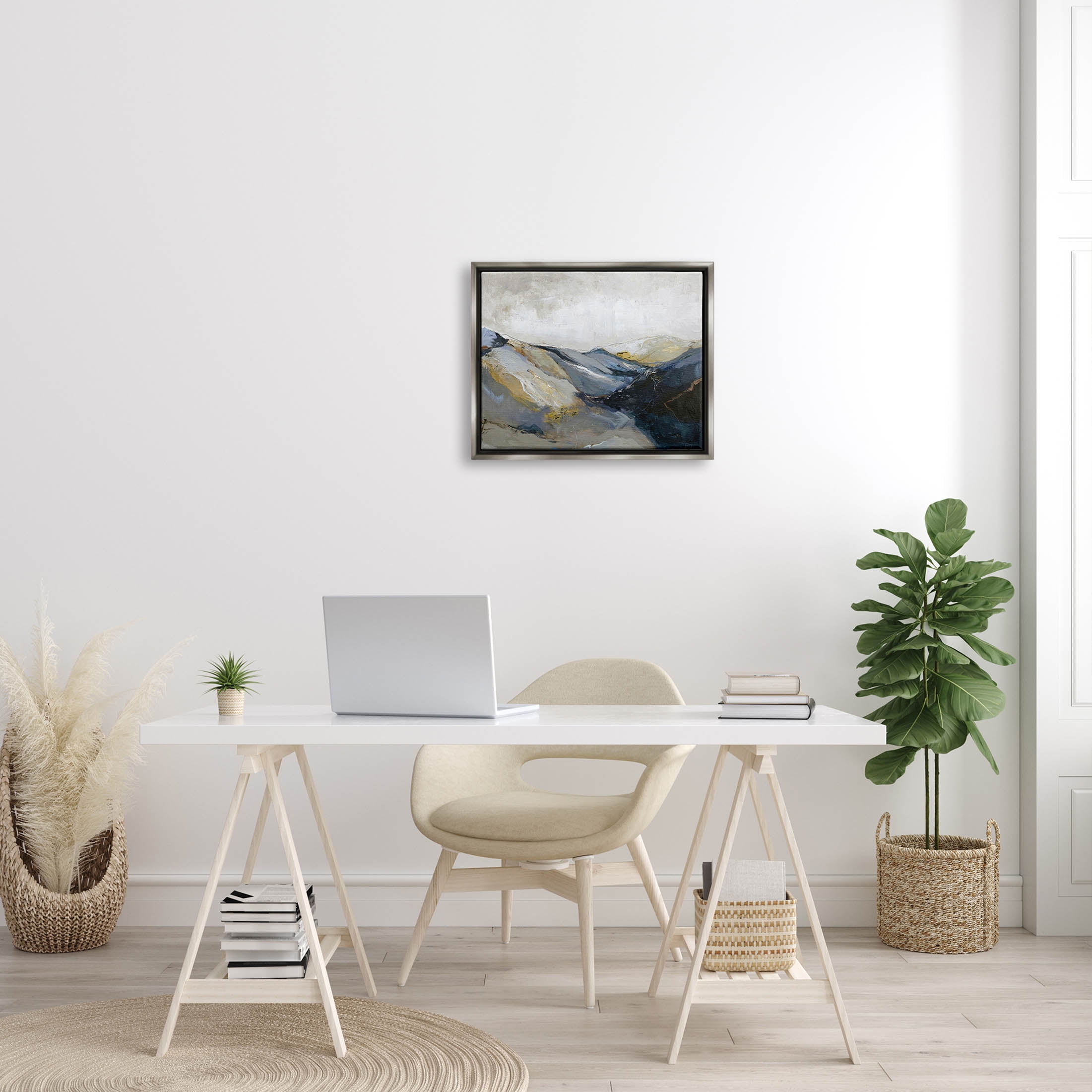 Stupell Industries Abstract Mountain Peaks Landscape Painting Luster Gray Floating Framed Canvas Print Wall Art, Design by Design Fabrikken