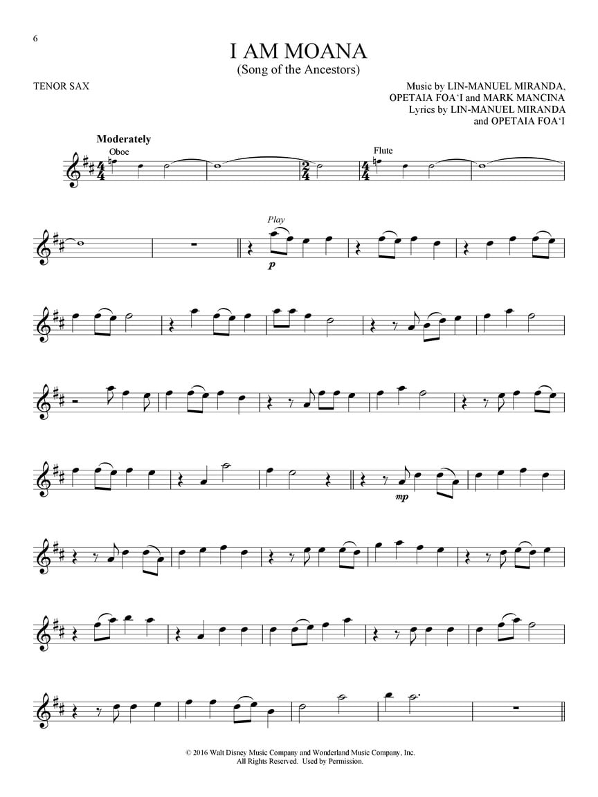 Hal Leonard Moana Tenor Sax Audio Online Walmart Com