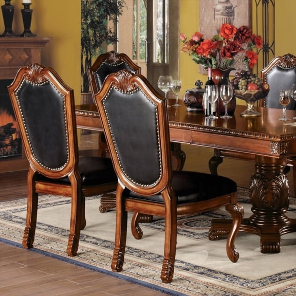 Black Cherry Side Chairs Set of 2 - Full Solid Wood with Nailhead Trim