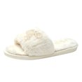 thumbnail image 2 of JUSLIO Slippers for Women Open Toe Slides Slip On Fuzzy Plush Flat Sole Non Slip Indoor House Slippers White, 2 of 8