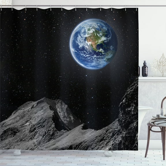 Ambesonne Galaxy Shower Curtain, Moon Mars Planet Earth, 69"Wx75"L, Blue Black Grey
