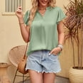 thumbnail image 5 of Hfyihgf Women's Short Sleeve Satin Blouses Dressy Casual Loose V-Neck Silk Shirts Summer Elegant Ruffle Sleeve Tunic Tops(Green,M), 5 of 5