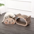 thumbnail image 5 of THE LICKER STORE Opal 19" Modern Cardboard Happy Cat Head 2-in-1 Cat Cave Scratcher with Built-In Bell Toys and Catnip, Cream/Peach, CSR1000B, 5 of 9