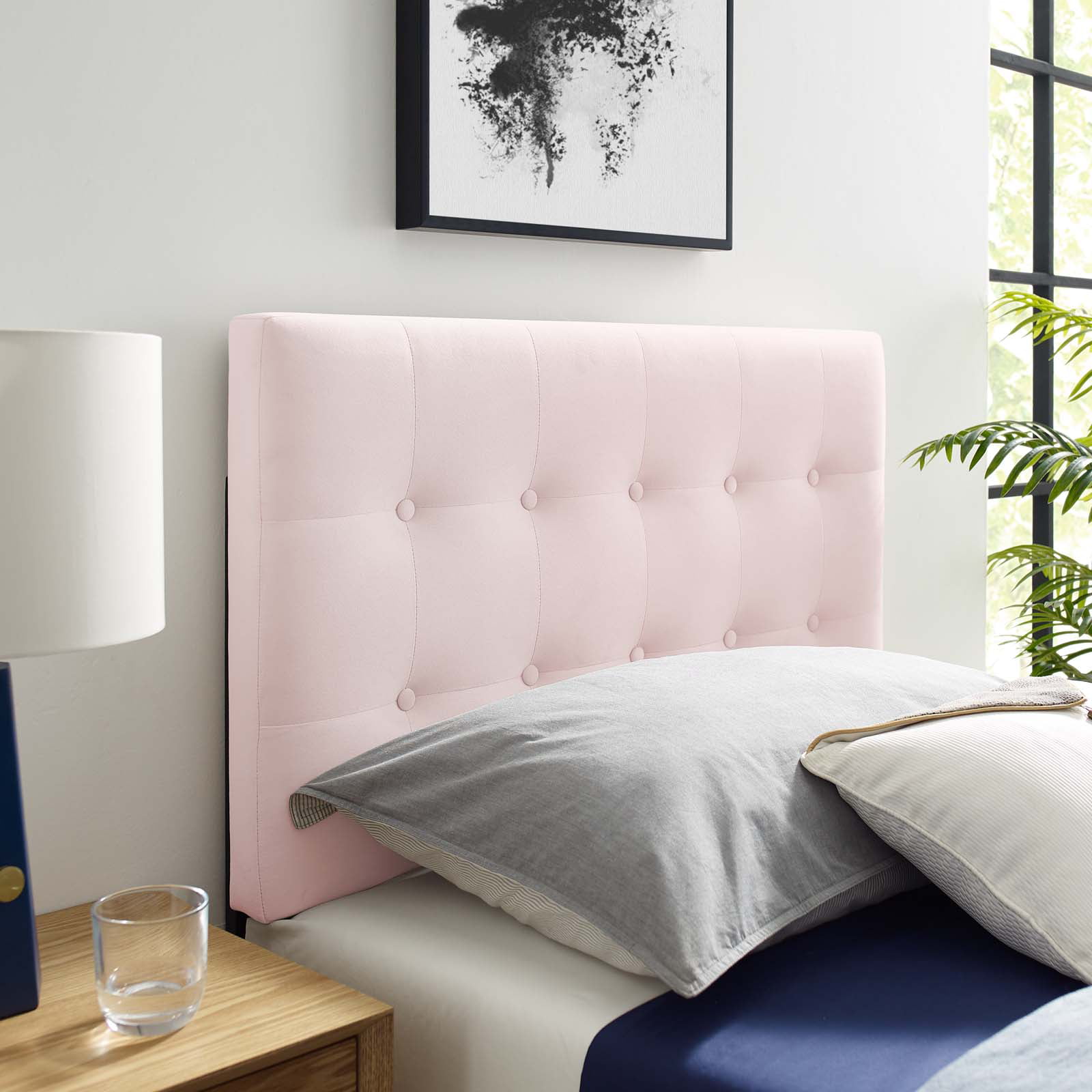 Modway Emily Full Biscuit Tufted Performance Velvet Headboard in Pink