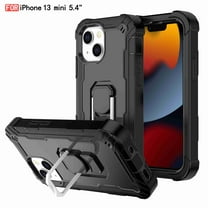 Dteck Back Case For Apple iPhone 13 Mini, Ring Stand Shockproof Hybrid Hard PC Soft Silicone Bumper Heavy Duty Shockproof Three Layer Drop Protective Girls Boy Cute Phone Case(Black)
