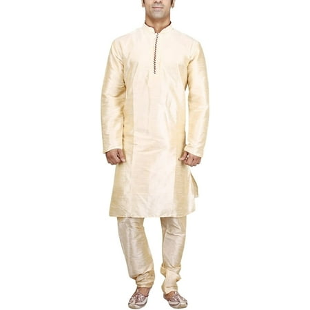 

Royal Men s Silk Blend Loop Button Kurta Churidar Set (38 Gold)