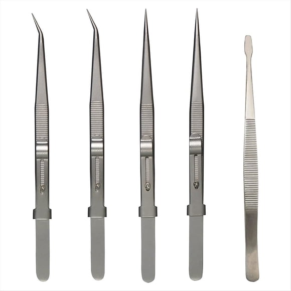 Juego de Pinzas de Precisión de 5 Piezas: Pinzas Antiestáticas de Acero Inoxidable para Electrónica, Fabricación de Joyas y Trabajos de Laboratorio
