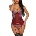 thumbnail image 4 of Gibobby Lencería sexy para mujer Lencería para mujer con encaje frontal abierto, ropa de dormir halter Nighty(Vino, M), 4 of 5