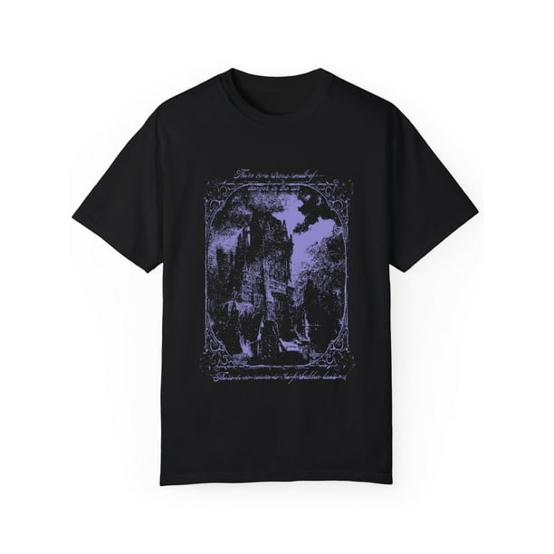 Camiseta informal de algodón puro para hombre, de manga corta y cuello redondo, con estampado de castillo espeluznante para actividades al aire libre en verano.