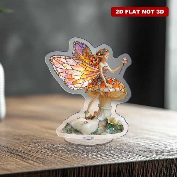 Présentoir Rotatif en Acrylique avec une Fée Joyeuse Dansant sur un Champignon avec des Ailes Scintillantes et une Baguette Magique, Capture de Détails Enchanteurs