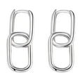 thumbnail image 2 of 1 Pair Women Earrings Paper Clip Shape Geometric Polished Copper Pure Color Hollow Out Daily Commute Ear Jewelry Short Hanging Earrings -Silver, 2 of 8