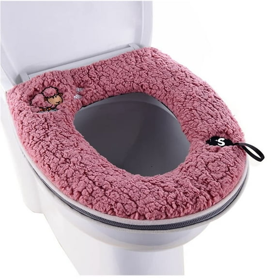 Warm Plush Washable Thicken Toilet Seat Cover Pads Mat with Handle and Zipper (Gray)