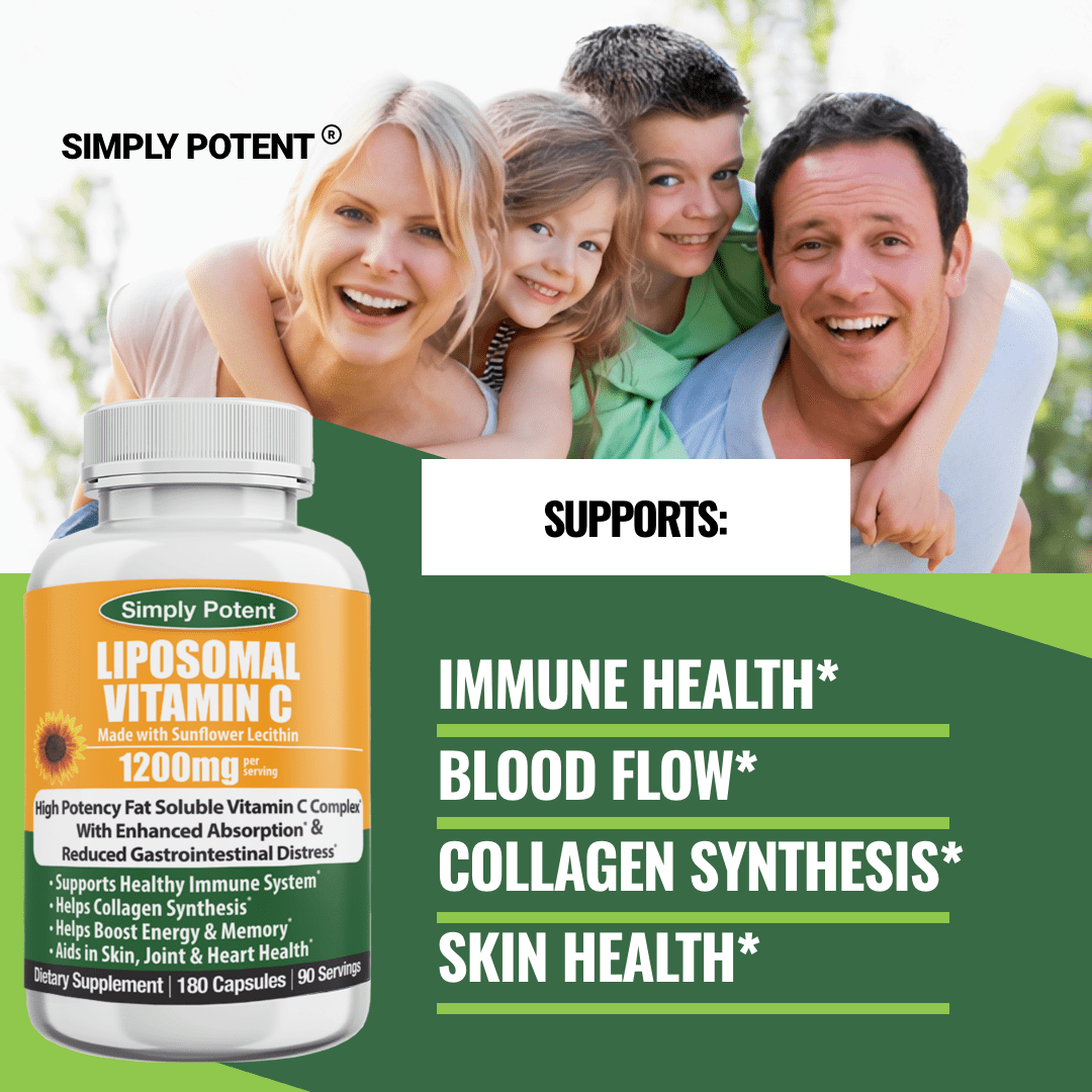 Simply Potent Liposomal Vitamin C 1200mg, 180 Capsules for Immune Support and Skin Health