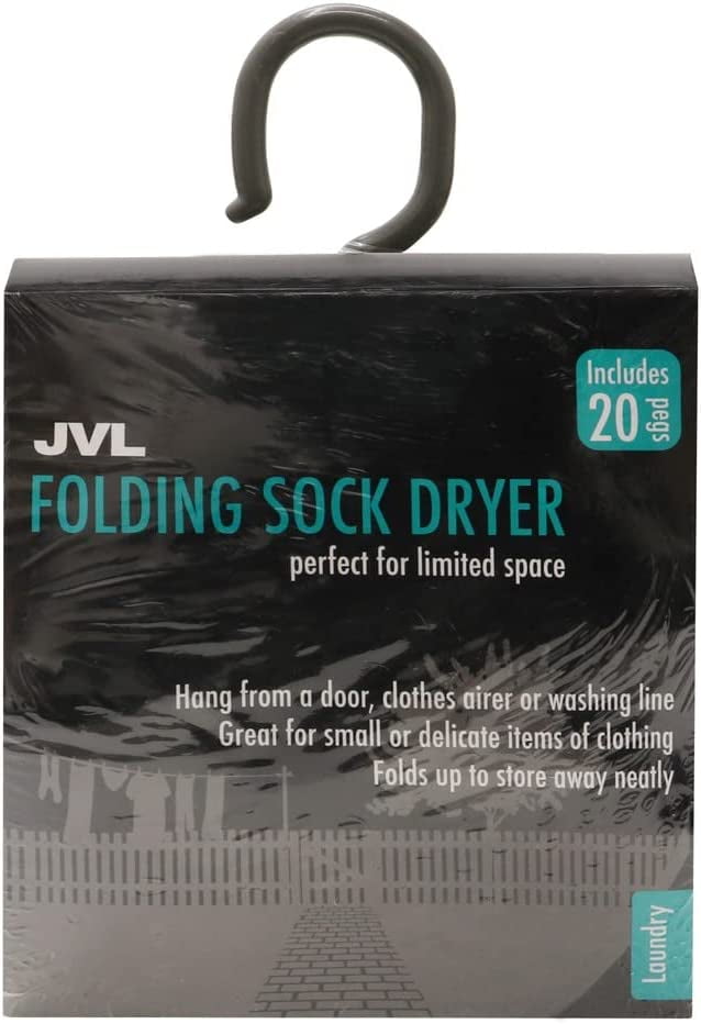 JVL Folding Sock Dryer Complete with 20-Piece Clothes Pegs 