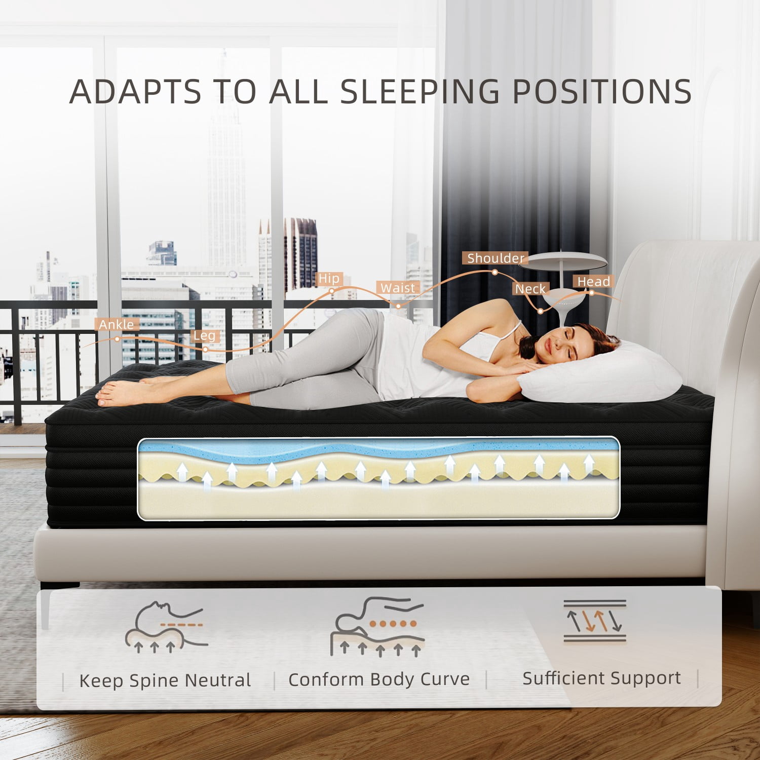 Zaxzudu 12 Inch Hybrid Mattress Twin Gel Memory Foam Innerspring Cool Sleep