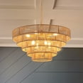 thumbnail image 2 of Hand Woven Rattan 23.6" Vintage Farmhouse 8-Lights Boho Rustic 5-Tier Wood Light Fixture Retro Drum Wicker Rattan ,E12, 2 of 12