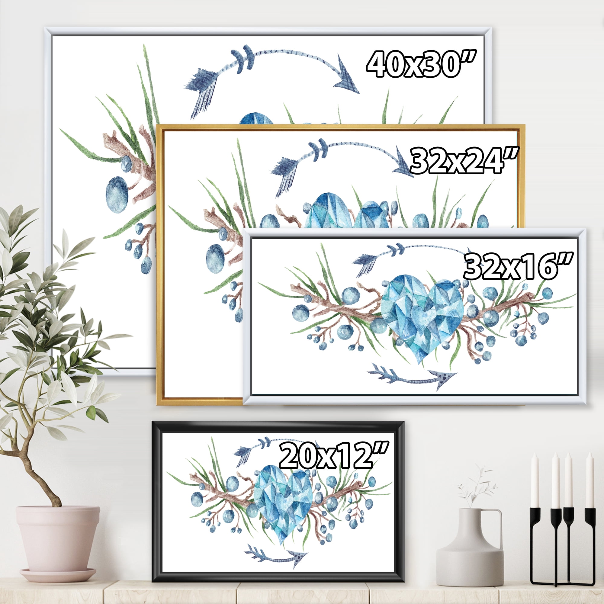Designart 'Fresh Tribal Vignette Wild Forest Wreath Design On White II' Traditional Framed Canvas Wall Art Print