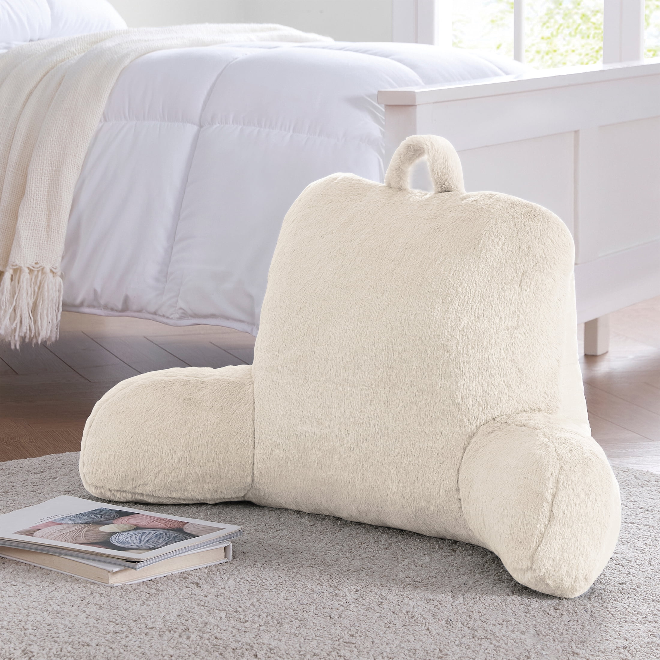Mainstays Faux Fur Plush Backrest Pillow, Specialty Size, Papyrus Beige