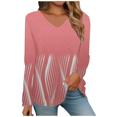 FUELEGO Lightning Deals Of Today Prime Clearance Long Sleeve Tops for Women Corset Tops for Women V Neck Tops for Women Basic Pleated Shirts Loose Fit Casual Tops for Women Summer Tops for Women