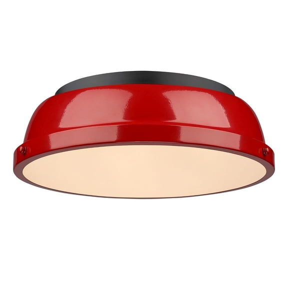 Duncan 14" Flush Mount in Black with a Red Shade