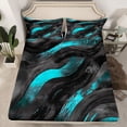 thumbnail image 2 of jejeloiu Abstract Geometric Stripes Full Size Sheets,Cyan Black Bed Sheets For Men Women 4 Pieces, 2 of 7